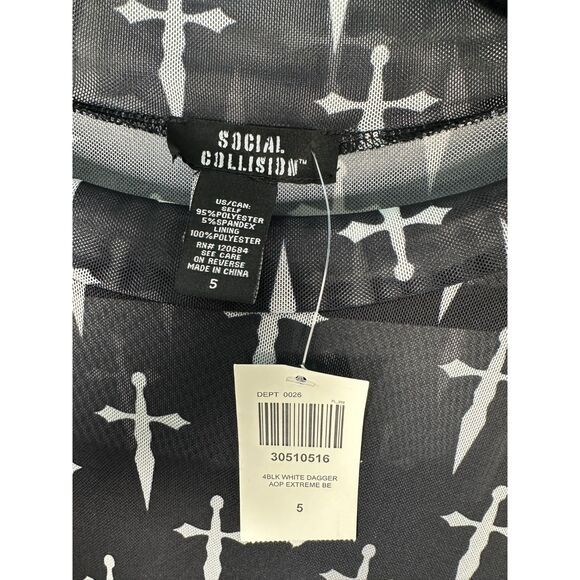 Hot Topic Social Collision Daggers Mesh Flare Sleeve Sheer Blouse 5 (5X) NEW - Picture 7 of 8